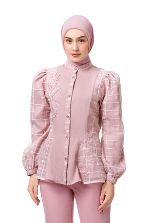 Jasmine Monogram Peplum Shirt - Pink