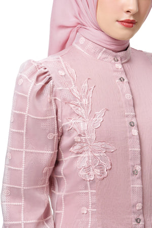 Jasmine Monogram Peplum Shirt - Pink