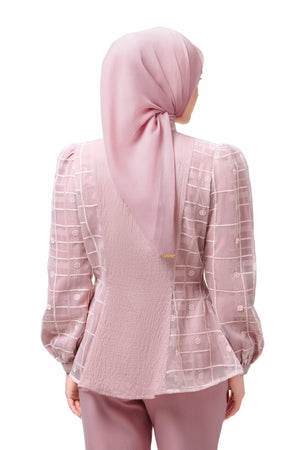 Jasmine Monogram Peplum Shirt - Pink