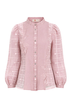 Jasmine Monogram Peplum Shirt - Pink