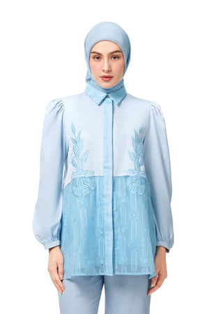 Jasmine Monogram Puff Shirt - Blue