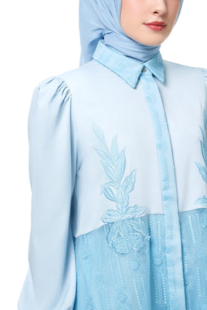 Jasmine Monogram Puff Shirt - Blue