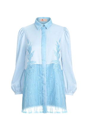 Jasmine Monogram Puff Shirt - Blue