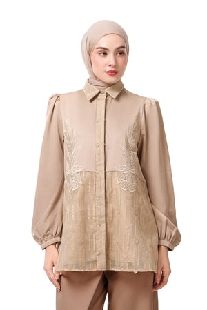 Jasmine Monogram Puff Shirt - Brown