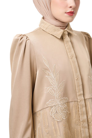 Jasmine Monogram Puff Shirt - Brown