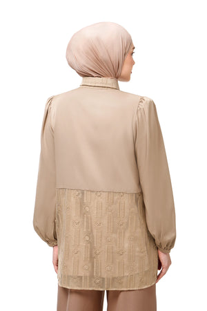 Jasmine Monogram Puff Shirt - Brown