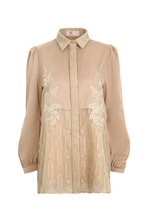 Jasmine Monogram Puff Shirt - Brown