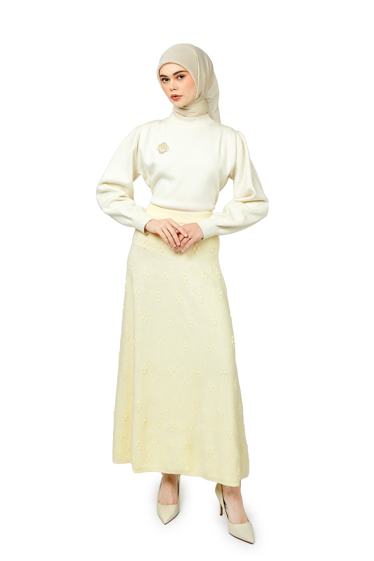 Hilya Knit Maxi Skirt - Beige - Nada Puspita