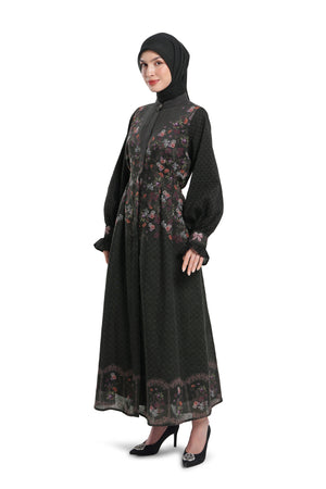 Lace Poem Pleated Dress - Black