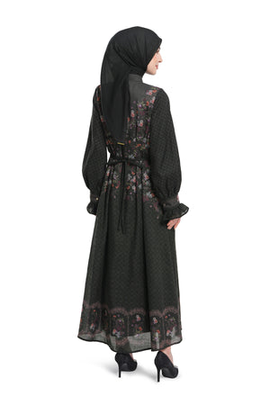 Lace Poem Pleated Dress - Black
