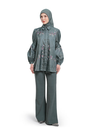 Lace Poem Smock Sleeve Shirt - Dark Grey