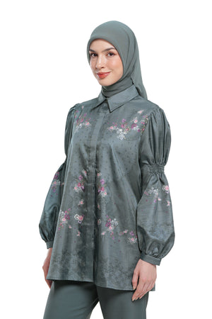 Lace Poem Smock Sleeve Shirt - Dark Grey