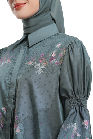 Lace Poem Smock Sleeve Shirt - Dark Grey