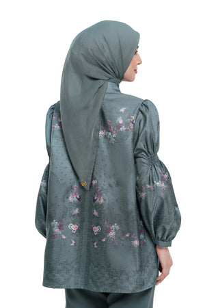 Lace Poem Smock Sleeve Shirt - Dark Grey