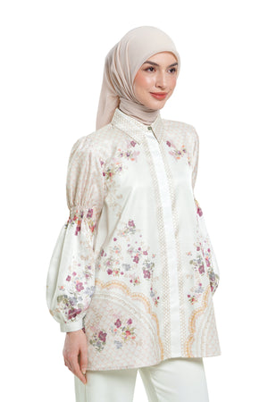 Lace Poem Smock Sleeve Shirt - White