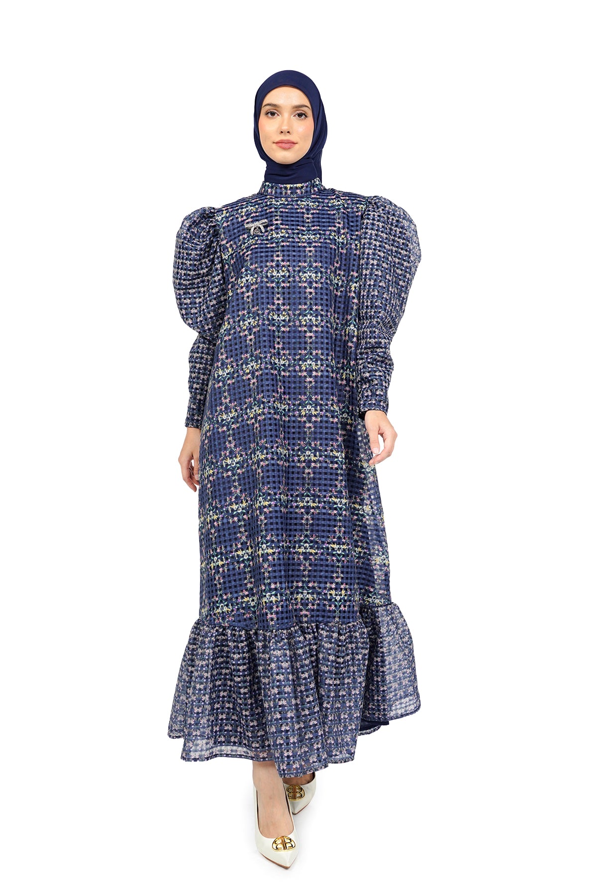 La Dolce Vita With Puff Sleeve Dress - Navy