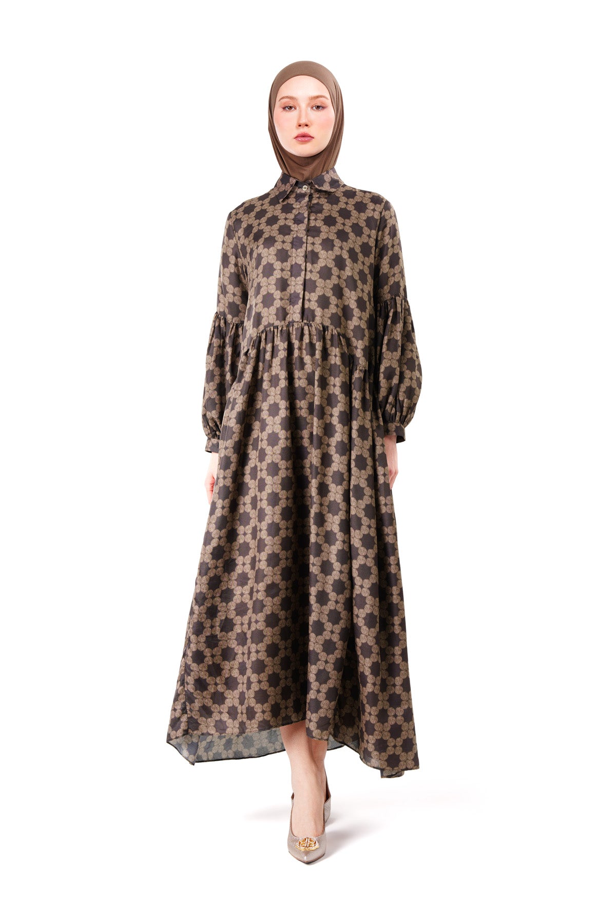 Monoglam Ruffle Dress - Brown