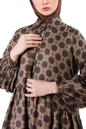 Monoglam Ruffle Dress - Brown