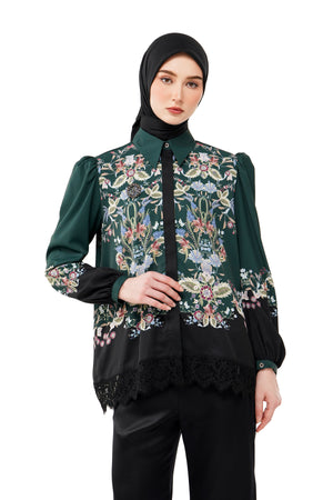 Majestica Raya Basic Shirt With Lace - Emerald