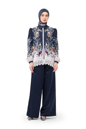 Majestica Raya Basic Shirt With Lace - Navy