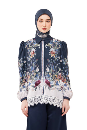 Majestica Raya Basic Shirt With Lace - Navy