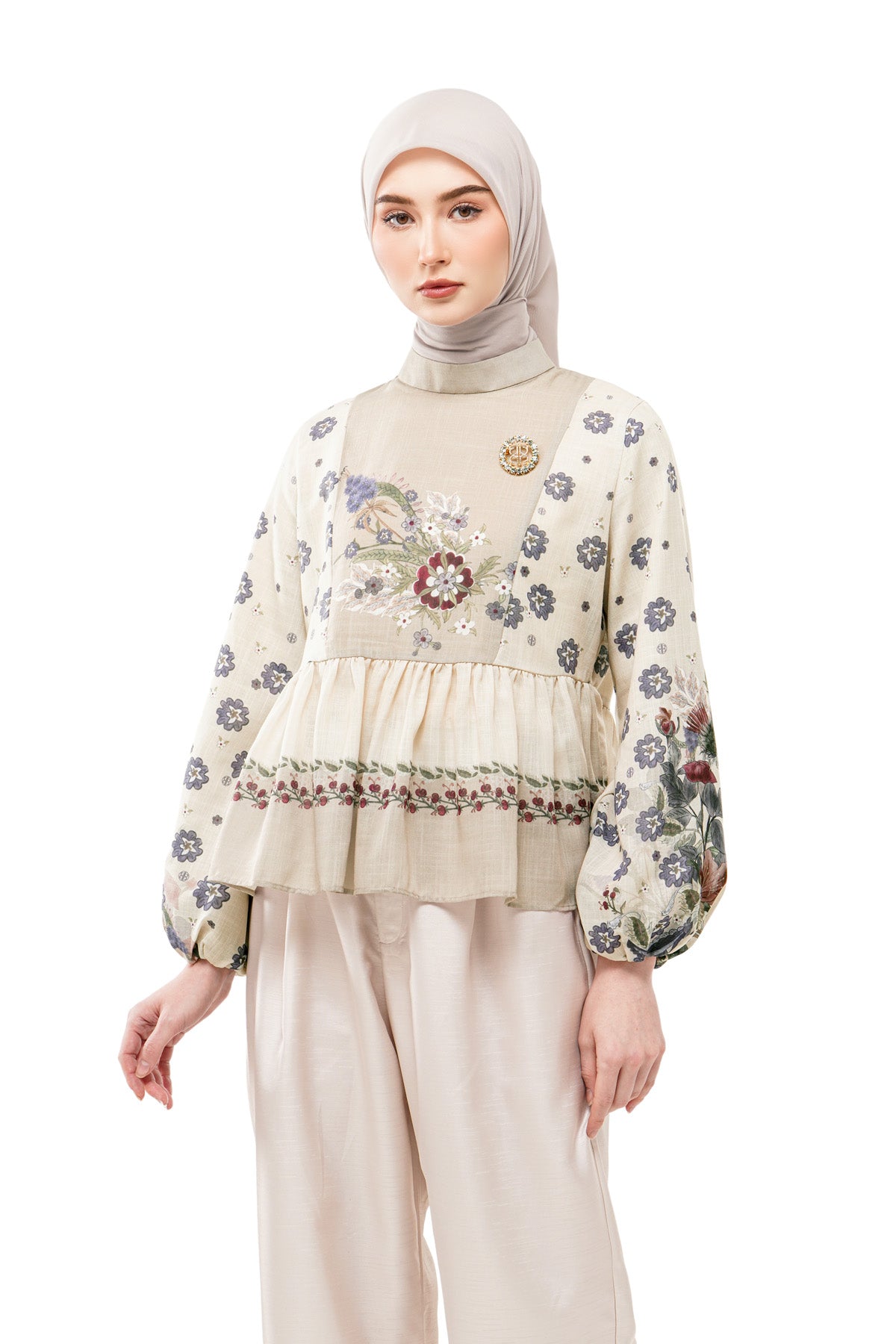 Majestica Raya Peplum Blouse - Cream - Nada Puspita
