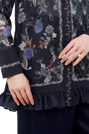 Majestica Raya Ruffle Shirt - Midnight