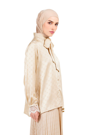 Marilyn Monogram Bow Shirt - Cream