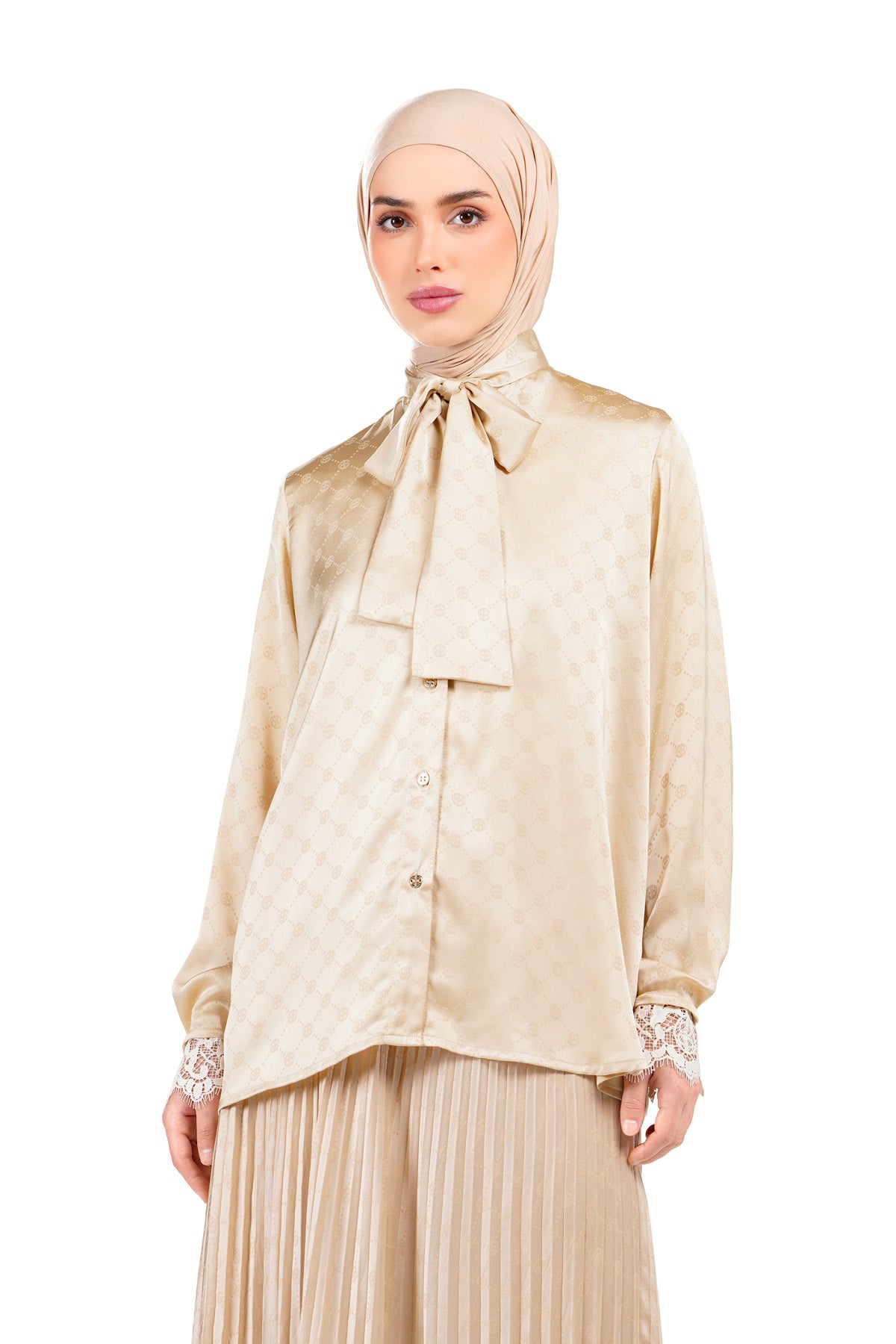Marilyn Monogram Bow Shirt - Cream