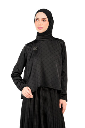 Marilyn Monogram Crop Blouse - Black