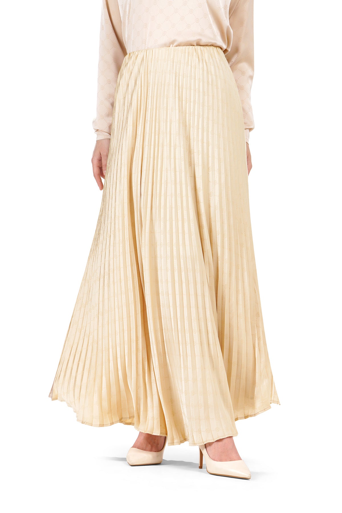 Marilyn Monogram Pleated Skirt - Cream - Nada Puspita
