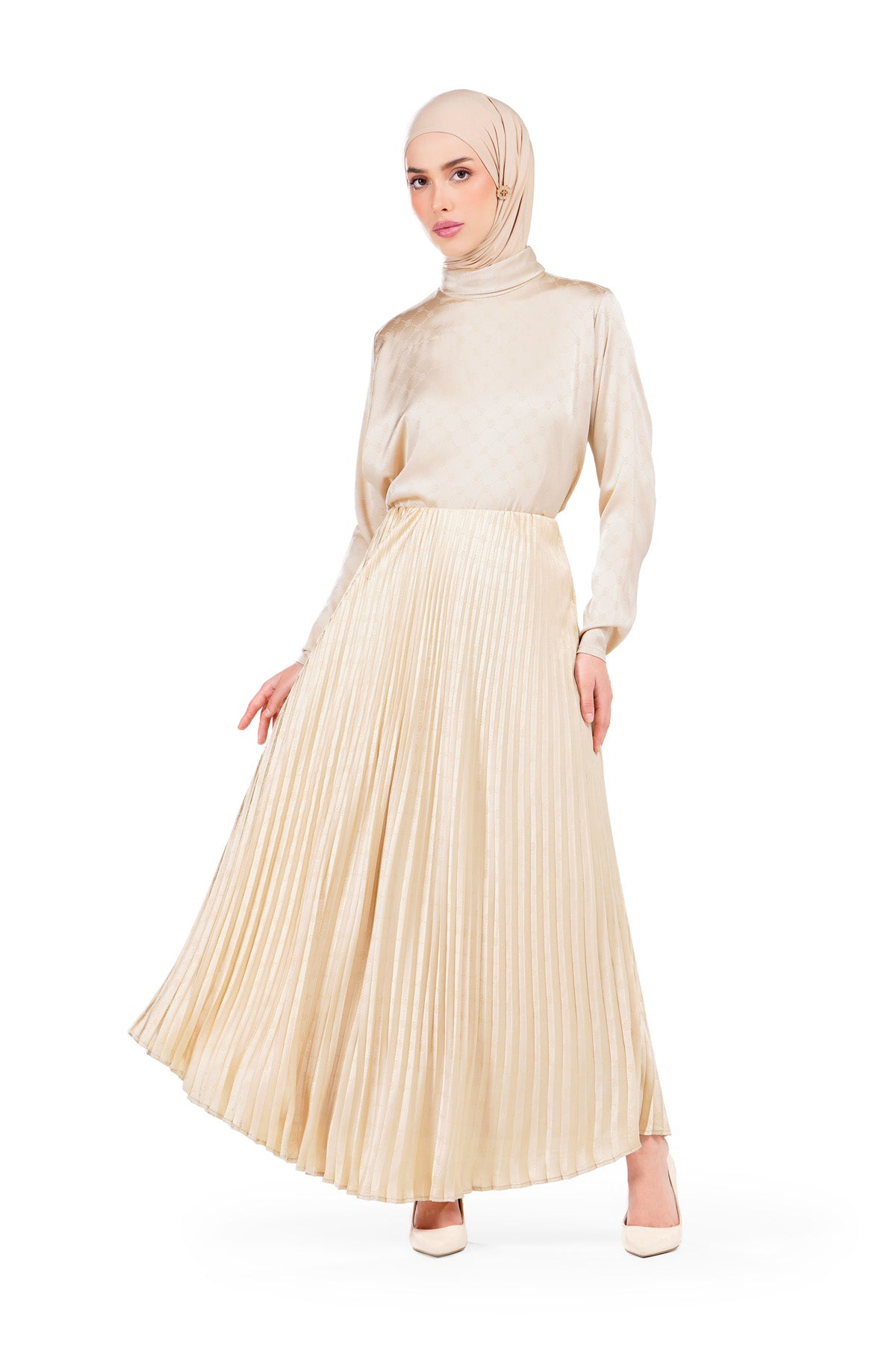 Marilyn Monogram Pleated Skirt - Cream