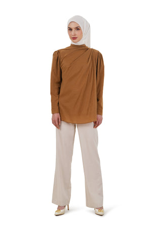 Milla Draped Blouse - Brown