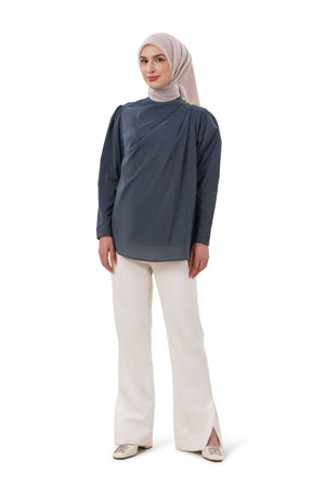 Milla Draped Blouse - Navy