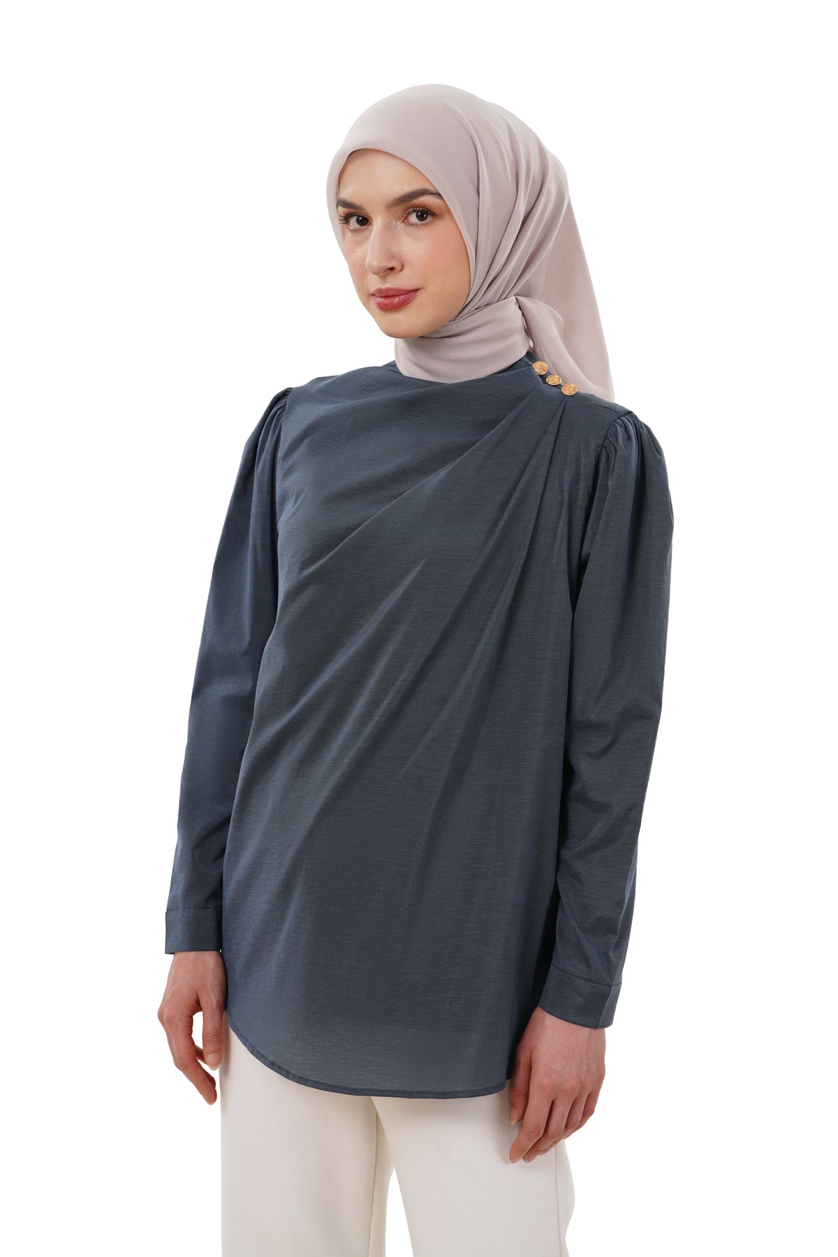 Milla Draped Blouse - Navy