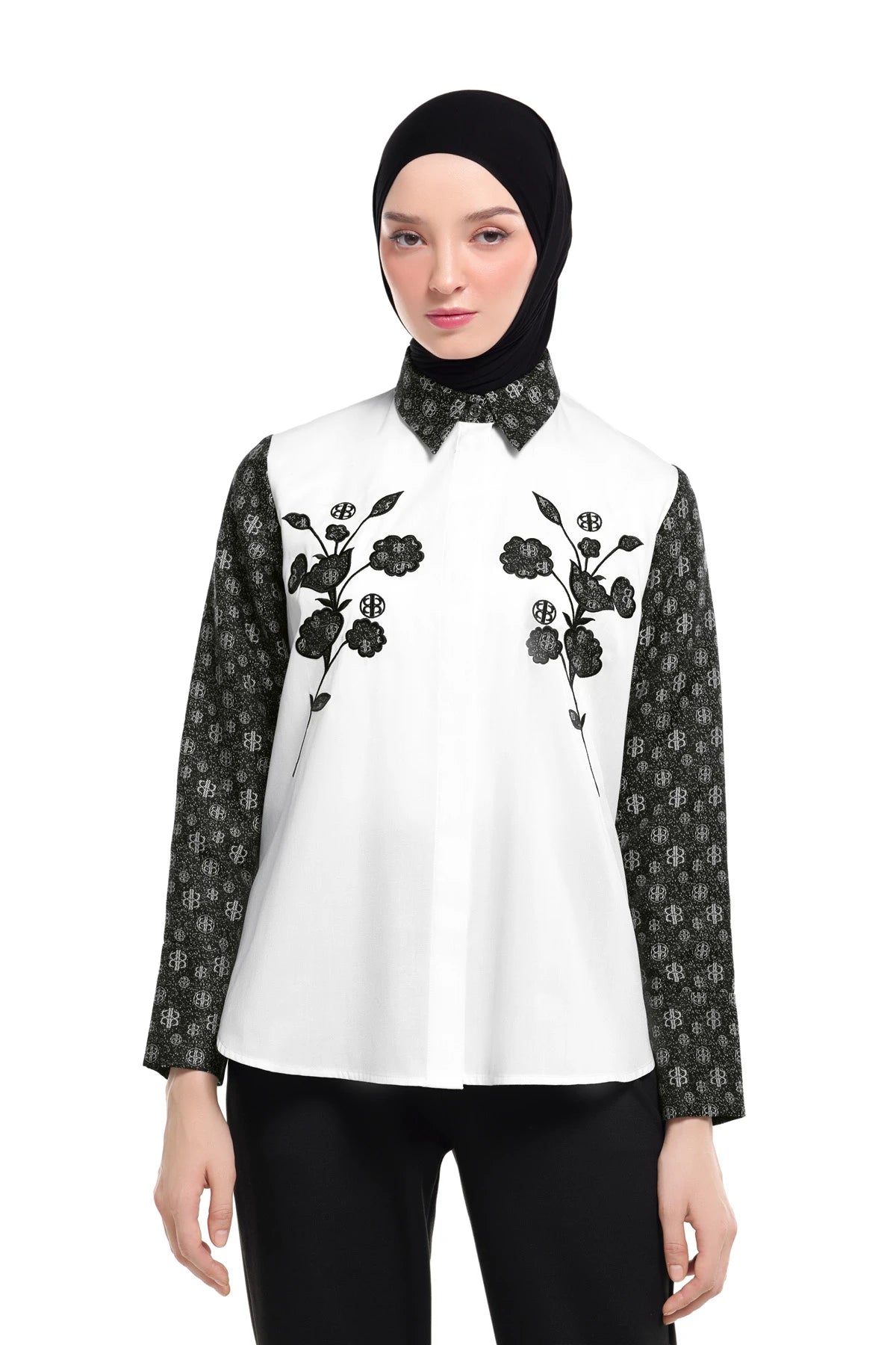 Nada Embroidery Shirt - Charcoal