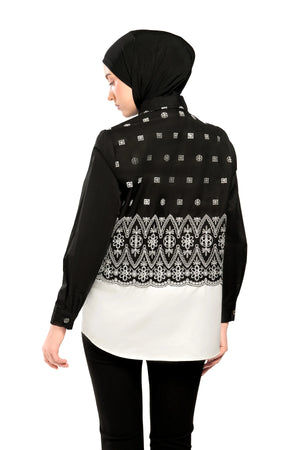 Natalia Monogram Basic Shirt - Black