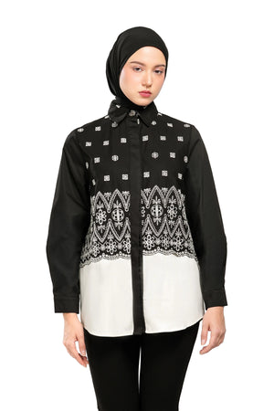 Natalia Monogram Basic Shirt - Black