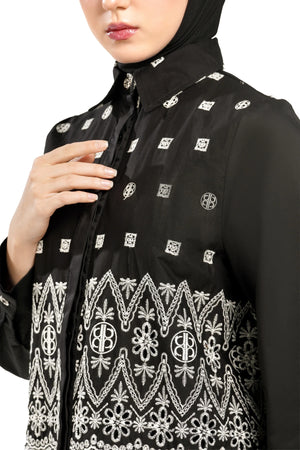 Natalia Monogram Basic Shirt - Black
