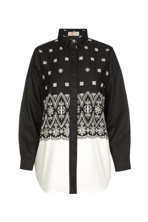 Natalia Monogram Basic Shirt - Black