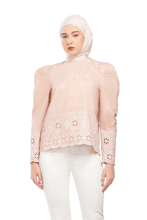 Natalia Monogram Crop Shirt - Seashell Pink
