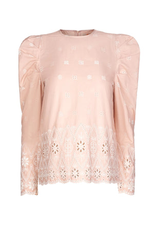 Natalia Monogram Crop Shirt - Seashell Pink