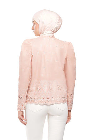 Natalia Monogram Crop Shirt - Seashell Pink