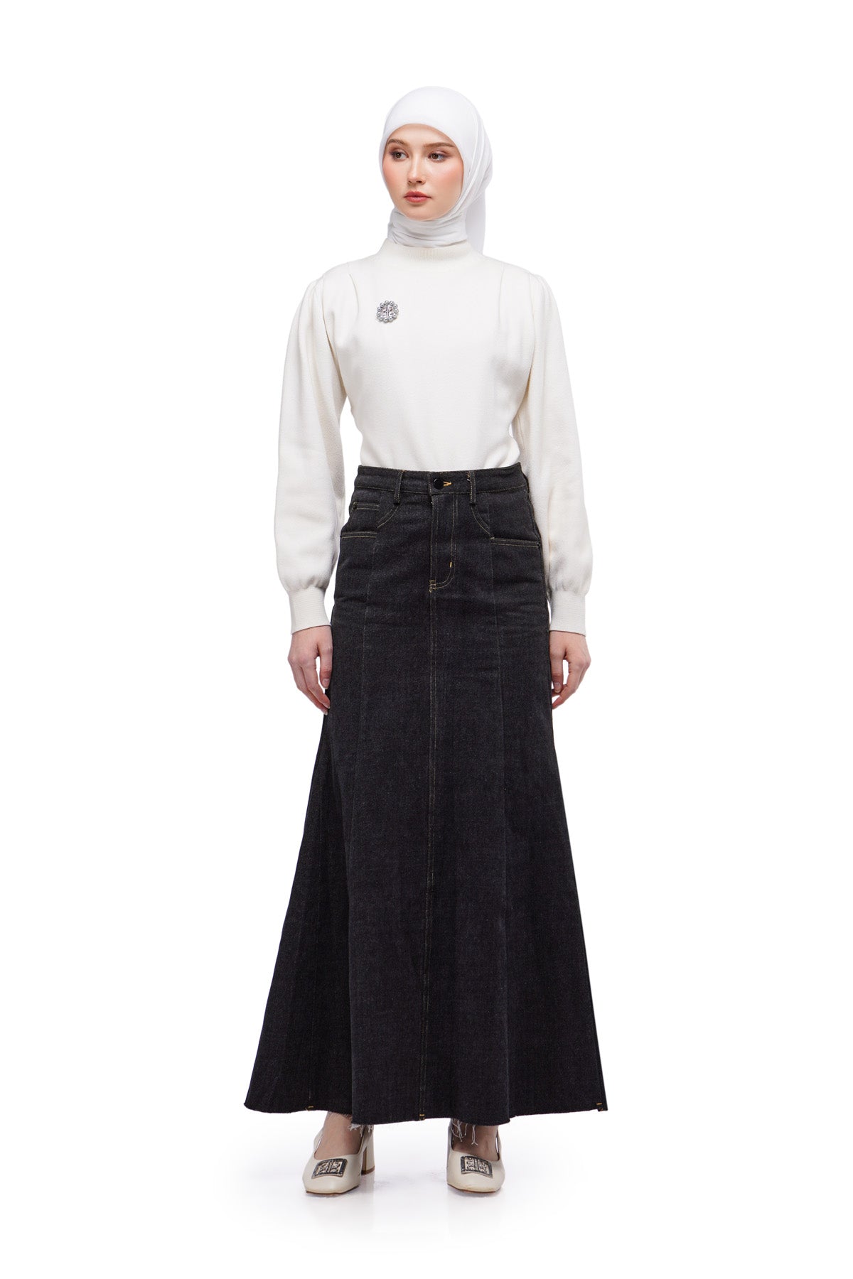 Oriel Denim Skirt - Dark Black - Nada Puspita