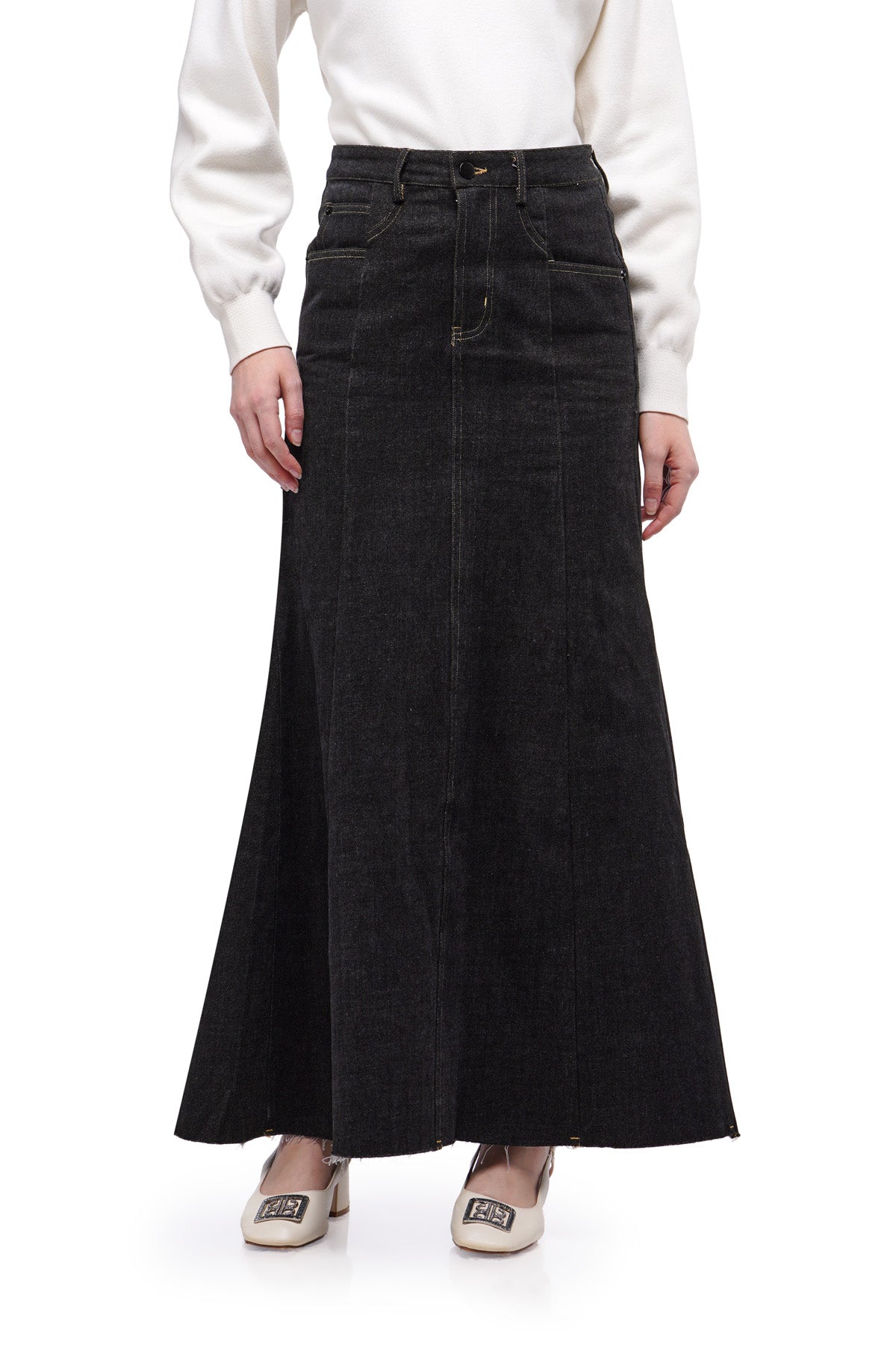 Oriel Denim Skirt - Dark Black
