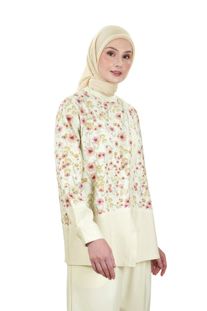 Postcard Asymmetric Shirt - Cream
