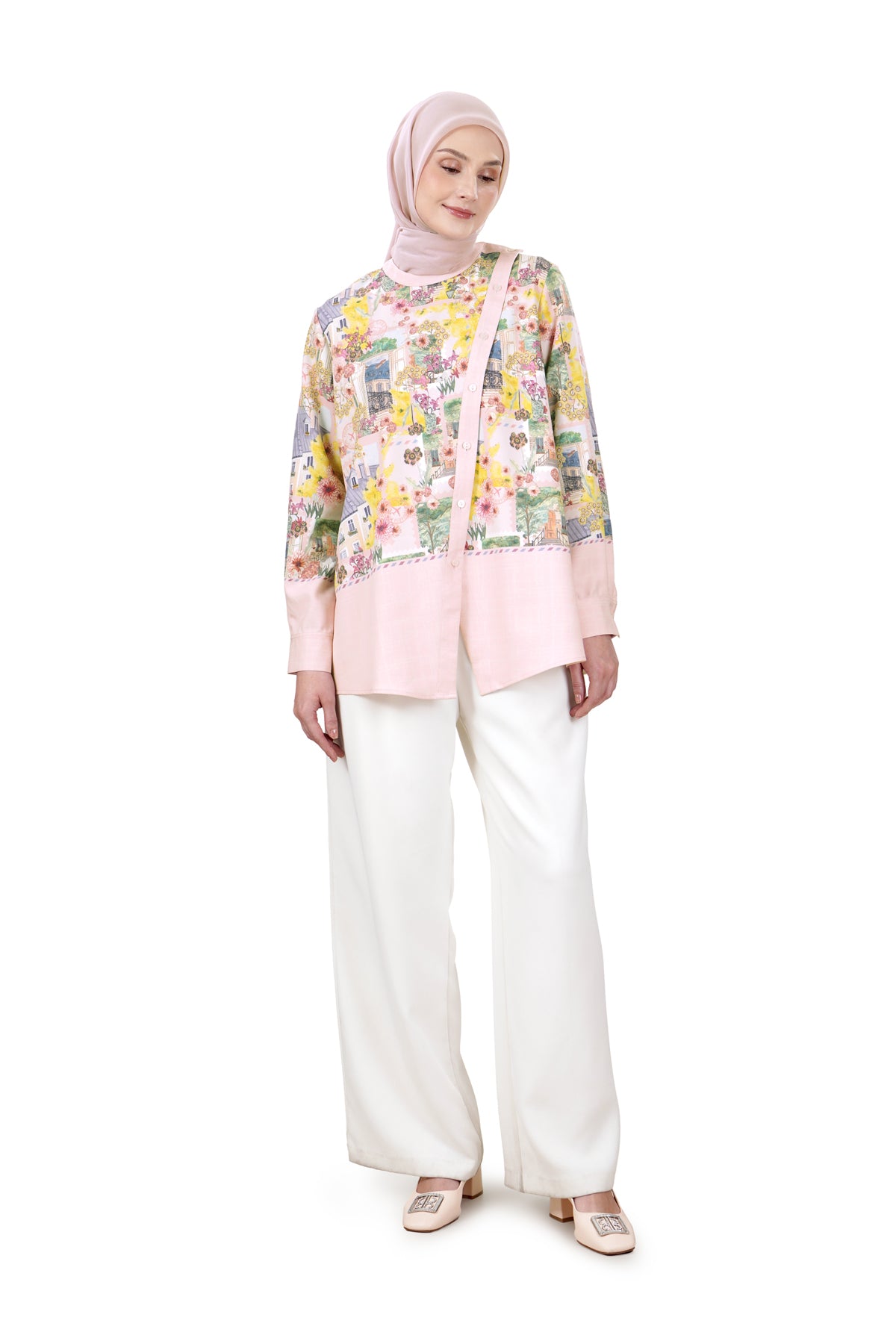 Postcard Asymmetric Shirt - Pink