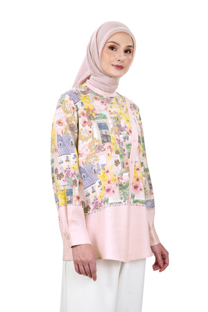 Postcard Asymmetric Shirt - Pink