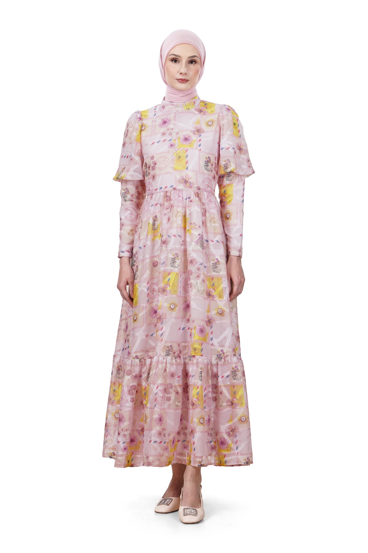 Postcard Puffy Dress - Pink