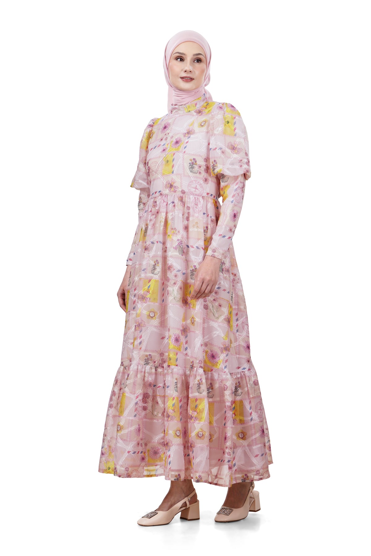 Postcard Puffy Dress - Pink